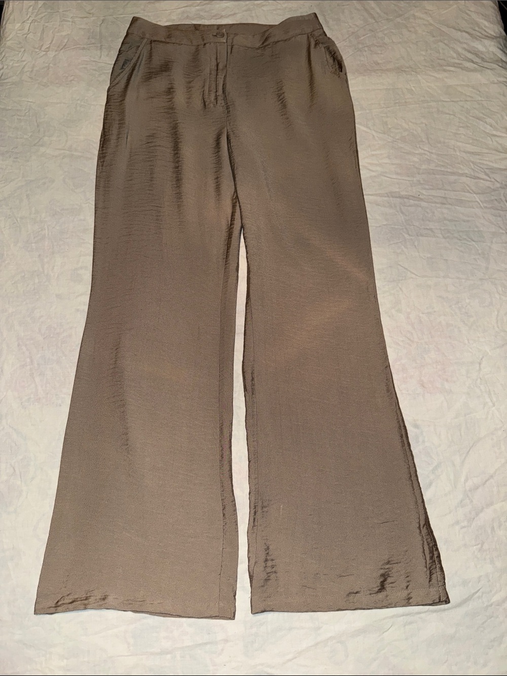Sincerely Jules Taupe Satin Sheen Wide Leg Trousers Pants - Size Large